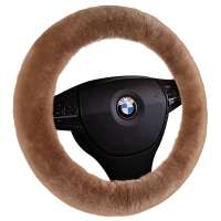 Direct Factory Natural Genuine Wool-on Sheepskin Steering Wheel Cover 20mm Wool Length Multiple Colors with one seam