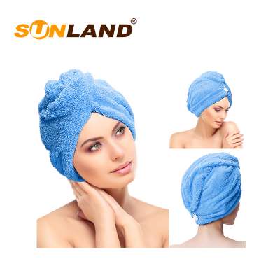 Sunland coral fleece microfiber hair turban wrap hair dry towel cap